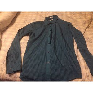 Calvin Klein Dress Shirt Men's MEDIUM M Green Striped Slim Fit - NWOT